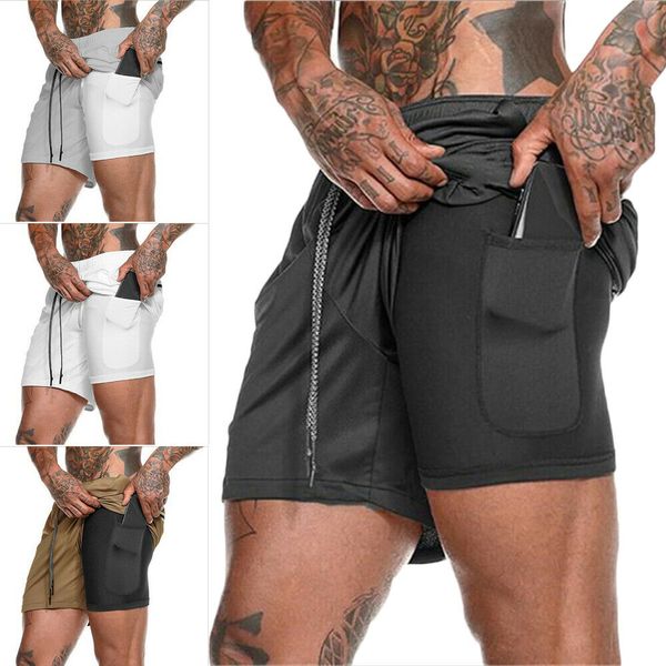 

2019 men 2 in 1 beach shorts athletic gym sports running training swimwear quick drying workout fitness short pant, White;black