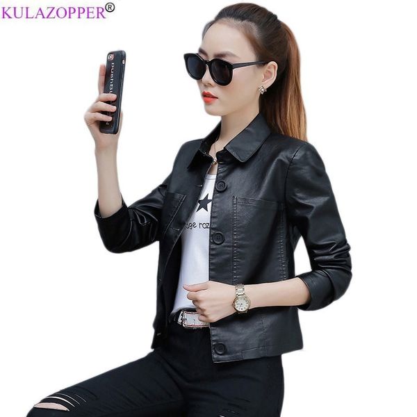 

kulazopper leather jacket women fashion lapel slim short motorcycle pu jacket black green caramel faux leather jackets zs742