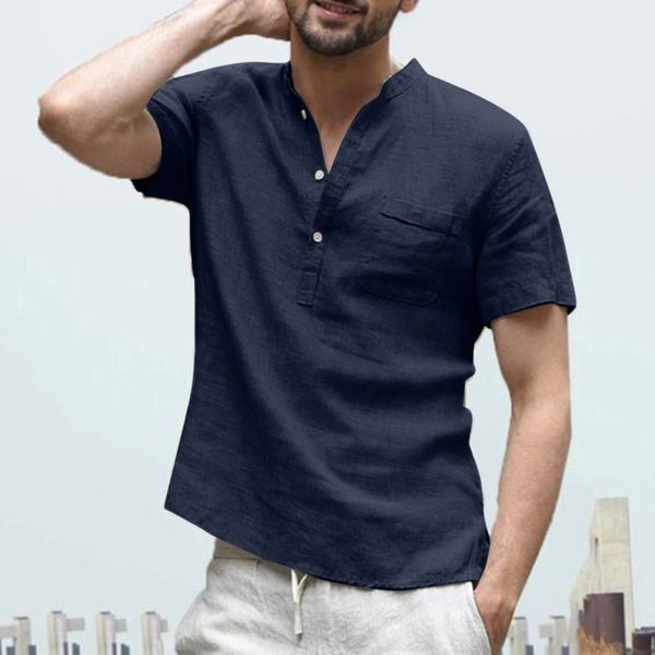 

casual short sleeve shirt men men's shirt camisa baggy cotton linen solid button male blouse streetwear camisa masculina, White;black