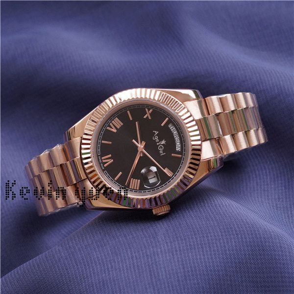 

daydate yellow rose gold watch men women luxury watch day-date president automatic mechanical watches mechanical roma black dial, Slivery;brown