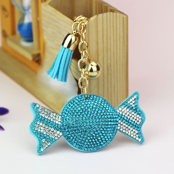 

new crystal rhinestone candy key chain accessories tassel key ring pu leather car women bag holder ring for jewelry gifts, Silver