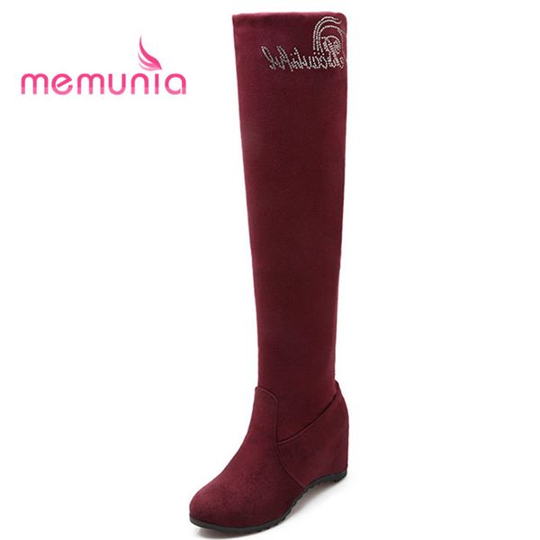 

memunia large size 34-43 winter boots female elegant crystal fashion boots high heels height increasing 2018 knee high, Black