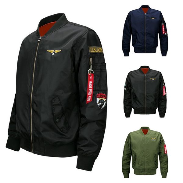 

drop shipping monerffi autumn of 2019 men's fashion embroidery decoration baseball ma-1 short bomber jacket with patches, Black;brown