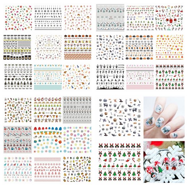 

3d christmas nail sticker gift design santa claus snowman christmas tree water transfer nails art sticker decoration nail decal rra2363, Black