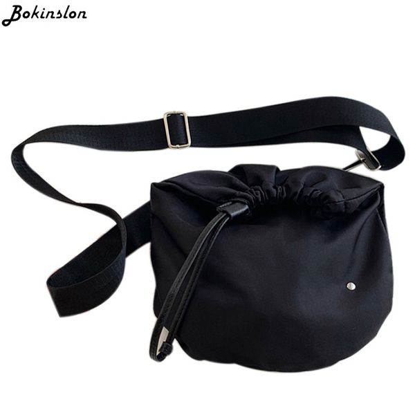 

bokinslon black square bag casual ladies drawstring strap soft messenger bag shoulder fashion women