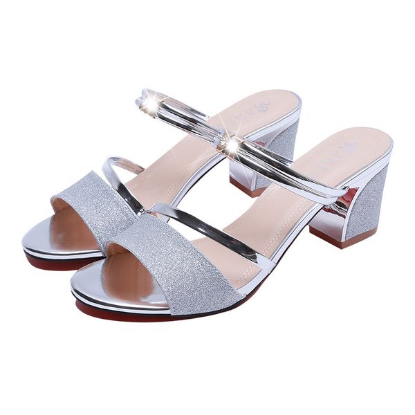 

2019 new summer women flat sandals shoes women square heel sandalias buckle sandals high heels strap, Black