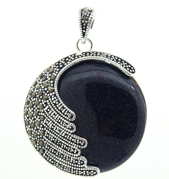 

fancy 925 silver natural blue sand jade marcasite pendant 35x35mm