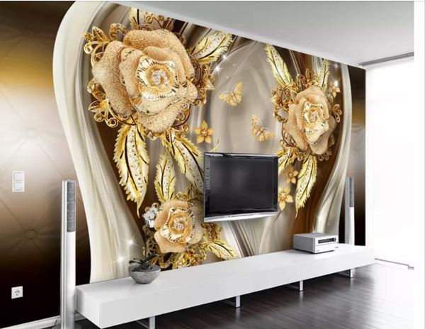 

modern european gold flower jew watercolor hand-painted murals wallpaper living room bedroom pastoral background wall painting(3d wall paper
