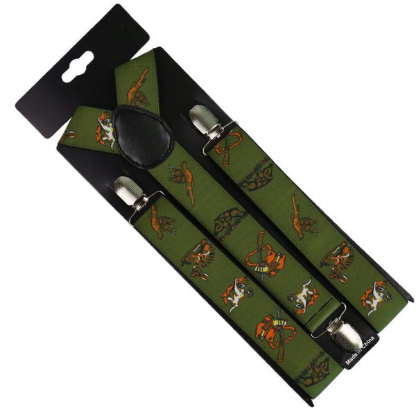 

new vintage men womens adjustable 3.5cm wide heavy duty y-back hunters animals suspenders, Black;white