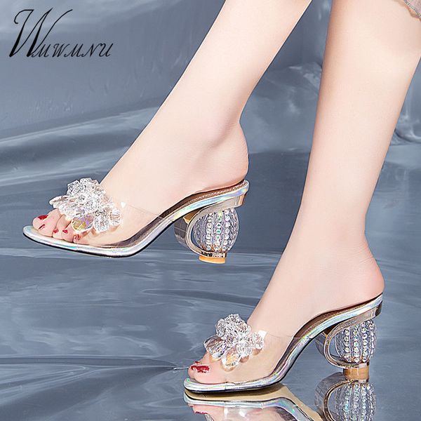

designer shoes women luxury rhinestone crystal pumps 2020 new pvc clear transparent slippers jelly sandals party high heels t200615, Black