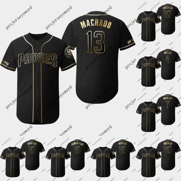 

San Diego Manny Machado 2019 Golden Edition Jersey Wil Meyers Manuel Margot Austin Hedges Eric Hosmer Joey Lucchesi Padres Baseball Jerseys