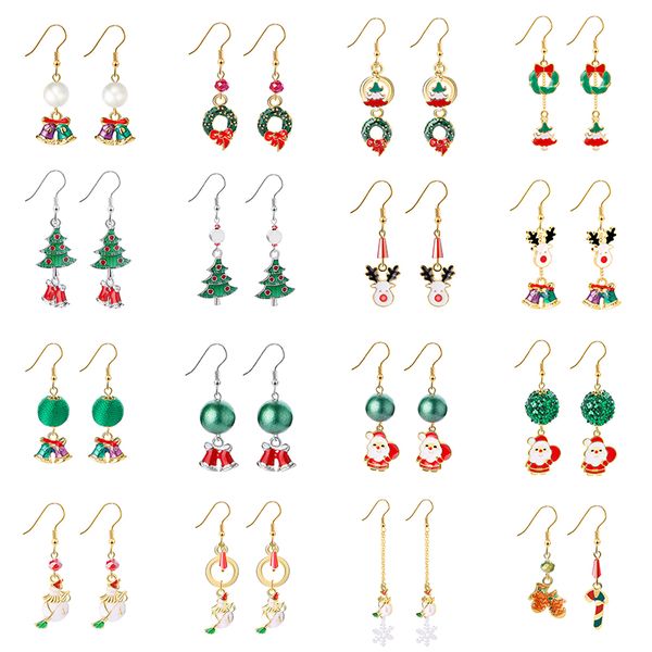 

women christmas custom earrings santa claus christmas snowman deer bell tree earrings jewelry lovely xmas gifts, Silver
