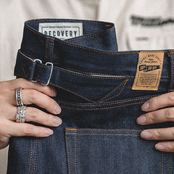 

мужская японская ретро париж пряжка высокая талия прямой инструмент джинсы классический выгравированный красный ухо джинсовые брюки мужчины, Blue