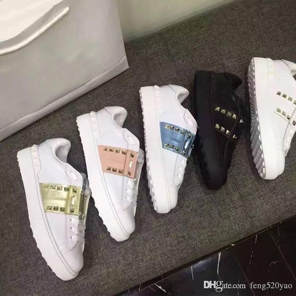 

classic sports shoes male woman platform riveted white shoes in spring and autumn of luxury designer leather flat soled casual shoes 34-45, Black