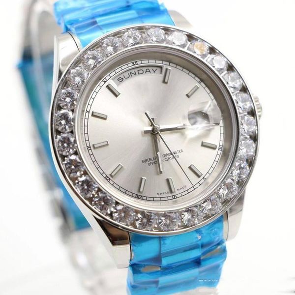 

часы 2018. горячей продажи президент gold day-date алмазы часы мужчины из нержавеющей перламутровый циферблат алмазный диск автоматические ч, Slivery;brown