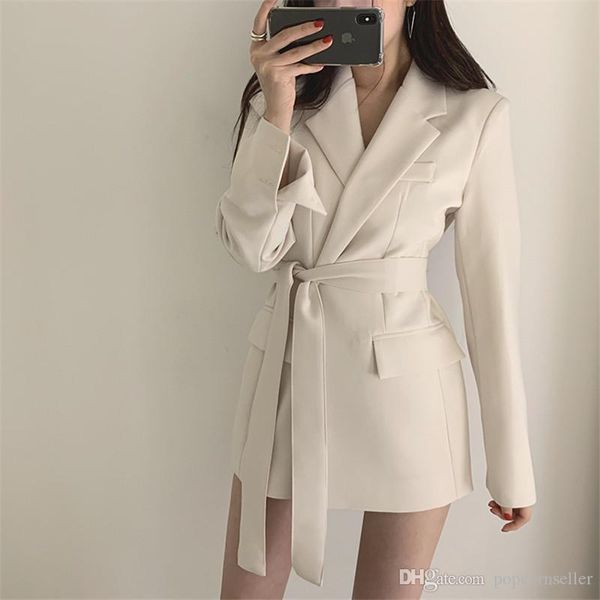 

autumn women designer coat fashion vintage personality medium long lapel neck suit coat with sashes women clothing, Black;brown