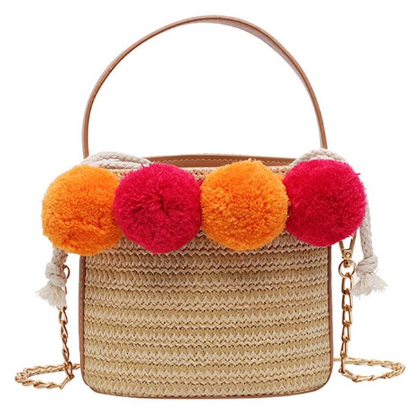 

women's vintage woven handbag casual beach resort hairball beach bag messenger bag