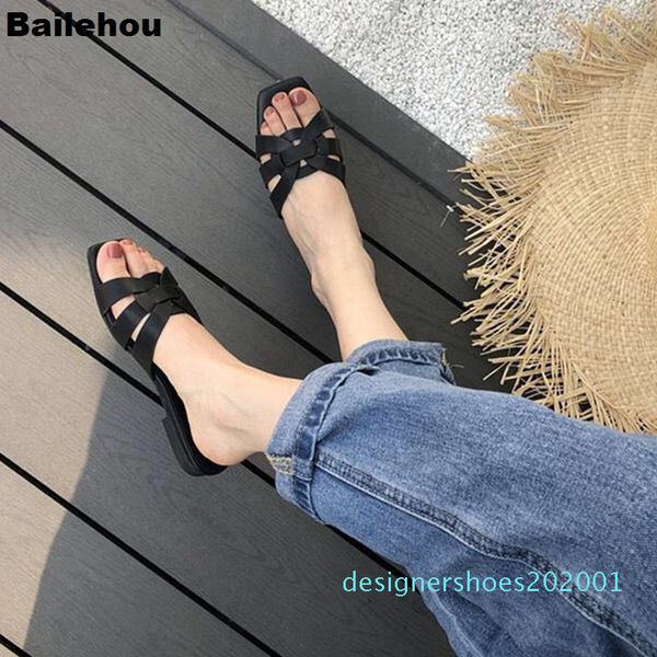 

bailehou 2019 new flat casual slippers daily summer beach flip flops vacation sandal footwear brand slide outdoor slipper female d01, Black