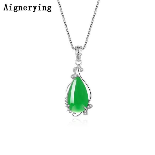 

certificate pendant natural medullary green jade cute female necklace girl's 925 silver woman's fine jewelry gift with box