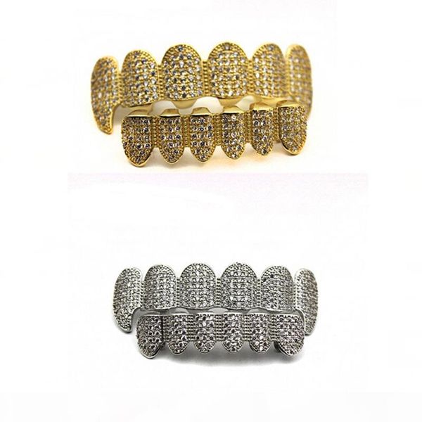 

new custom fit gold plated full high grade exclusive luxury cubic zircon & bottom gold grillz set vampire classic teeth for women men, Black