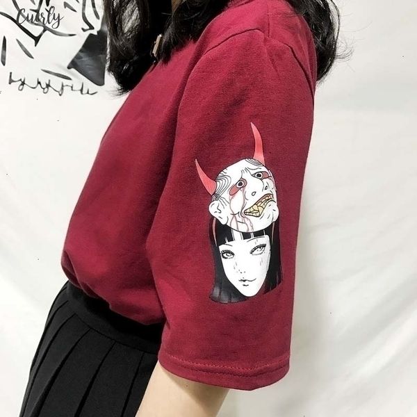 

2020 summer cotton t shirt women harajuku tumblr t shirt print cartoon female v neck loose short sleeve femme, White