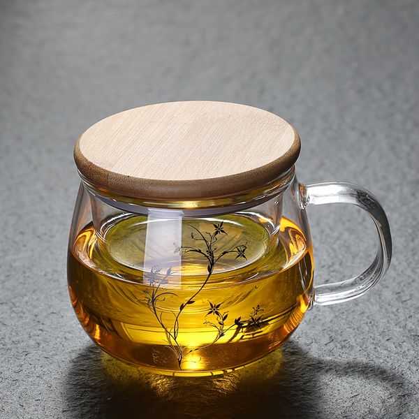 

500ml heat resistant glass tea cup with bamboo lid coffee water cup drinkware with infuser