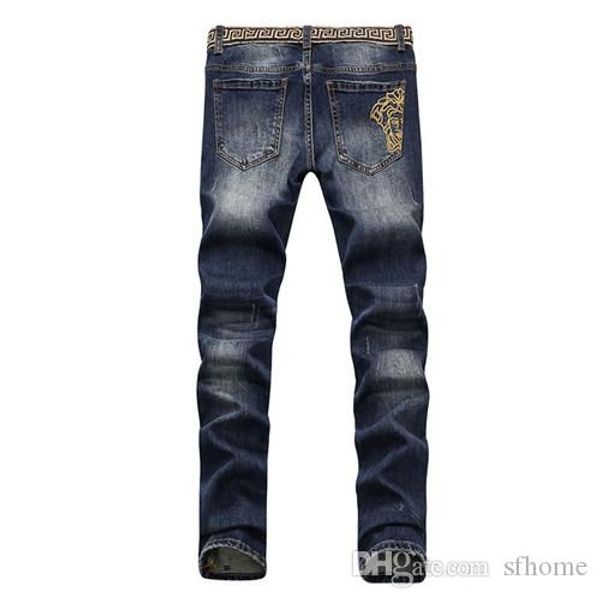 

18 summer new korean version slim body jeans jeans shave elastic young embroidered thin pants, Blue