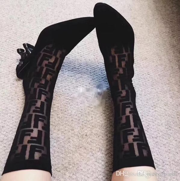 

women letter silk stockings gg pantyhose hosiery fashion silk socks transparent grid sock, Black