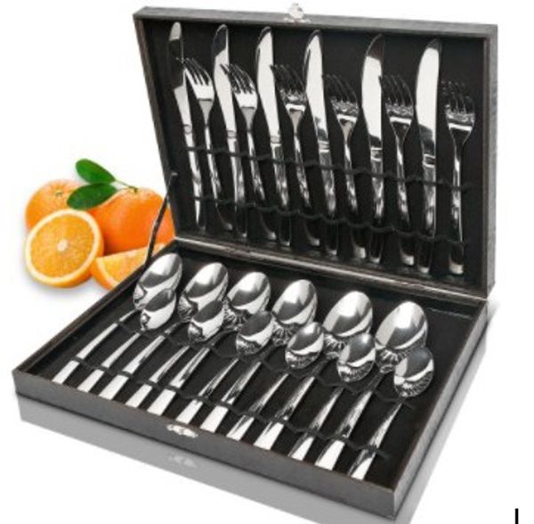 

cutlery set silverware wooden box stainless steel mirror polishing sets tableware spoon flatware dinnerware wood gift box 24 pcs