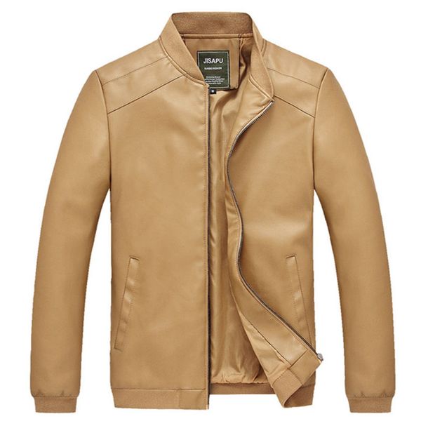 

bobo 2019 spring men baseball collar solid color pu leather fashion motorcycle leather clothing, Black