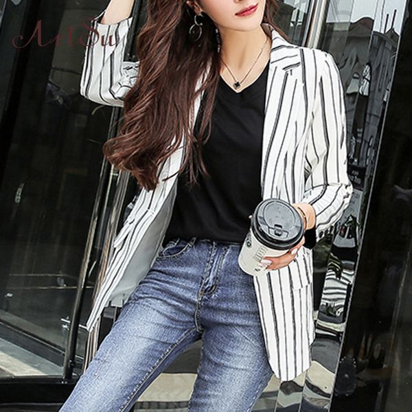 

striped office business suit coat ladies slim waist long sleeve suit jackets women summer casual outwear asco60079, Black;brown