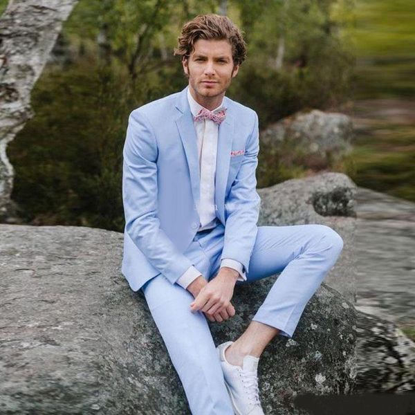 

небесно-голубой slim fit свадебные смокинги две кнопки насечкой нагрудные мужчины пром suit 2 шт куртки брюки для костюма жениха носить мужс, White;black