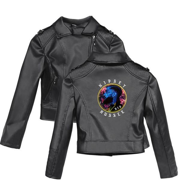 

nipsey hussle pu женщины куртки шаблон печати zipper кожаная куртка плюс размер длинные рукава женщины пальто вскользь outerwears, Black