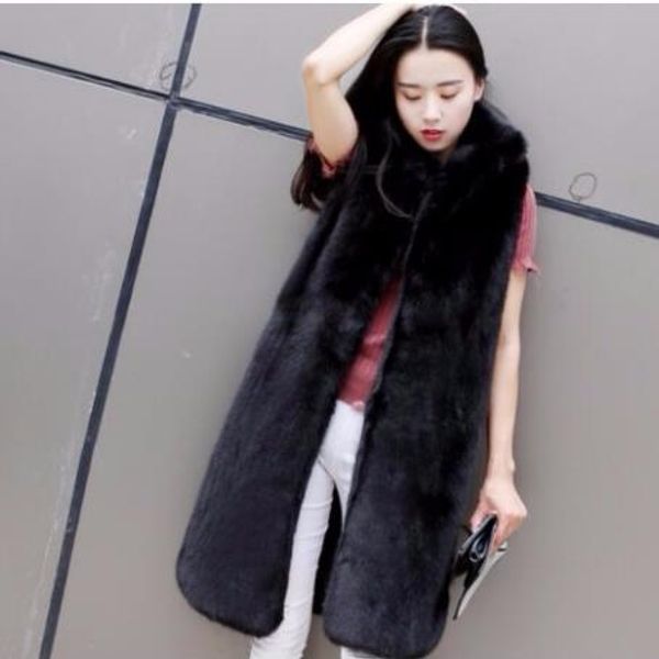 

fluffy 2019 winter women's faux fur coat artificial fur vest furry vests femme jackets plus size warm fake gilet q1000, Black