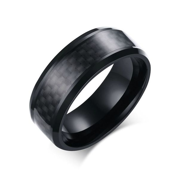 

stainless steel rings black carbon fiber inlaid engagement wedding men's rings fashion jewelry 8mm wide r-152, Silver