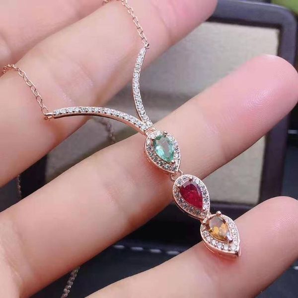 

natural tourmaline s925 pendant necklace, candy color, suitable for women, Silver