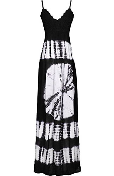 

2luv women's tie-dyed printed sweetheart neck crochet maxi dress, Black;gray