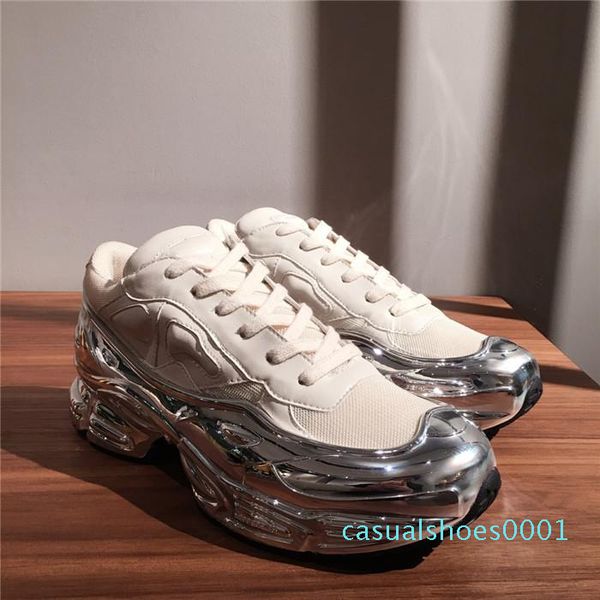 

latest women sneaekers raf simons oversized sneaker, ozweego shoes in silver metallic dip effect sole sport trainer multicolor 35-40 c01, Black