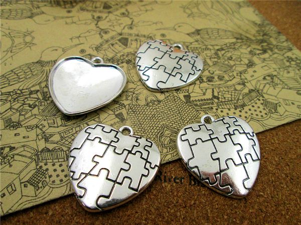 

24pcs--28*29mm antique silver heart charm puzzle on the heart charms diy charms pendants, Bronze;silver