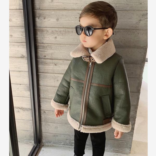 

children pu leather coats winter boys thicker warm locomotive outerwear lamb fur pu stitching coats kids winter jackets y2514, Blue;gray