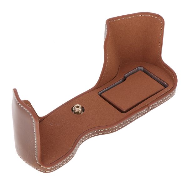 

pu leather half camera case bag cover opening version protection brown