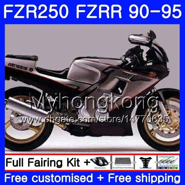 FZRR Per YAMAHA FZR-250 FZR 250R FZR250 90 91 92 93 94 95 250HM.19 FZR 250 nero argentato FZR250R 1990 1991 1992 1993 1994 1995 Kit carenatura