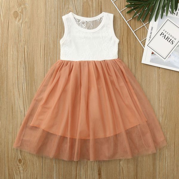 

fashion 2019 toddler kids baby dress girls clothes sleeveless vestido infantil lace tulle party wed princess dresses vestidos, Red;yellow