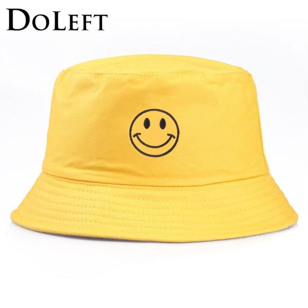 

2019 casual bucket hat women embroidery cartoon smile fisherman hats fashion simple outdoor couple visor sun caps