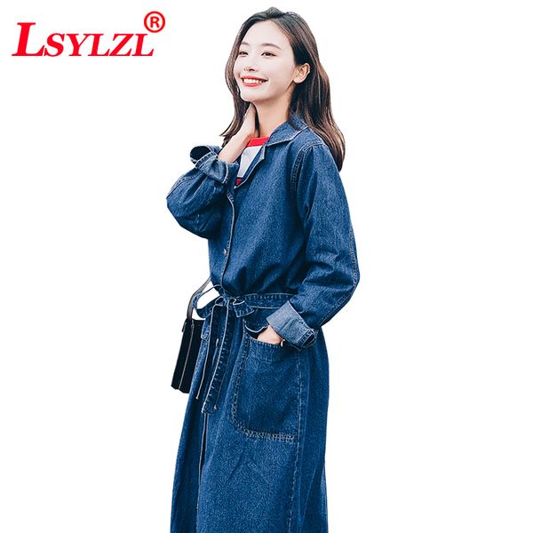 

vintage denim lady big size cowboy trench coat harajuku style 2018 new long spring and autumn women long-sleeved outwear b604, Tan;black