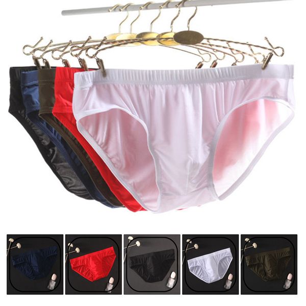 

ice silk men briefs ultra-thin breathable transparent seamless underpants low waist men panties elastic underwear plus size, Black;white