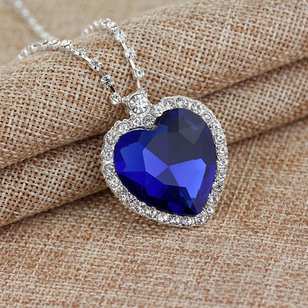 

classic titanic heart of ocean sapphire crystal pendant necklace gift-silver