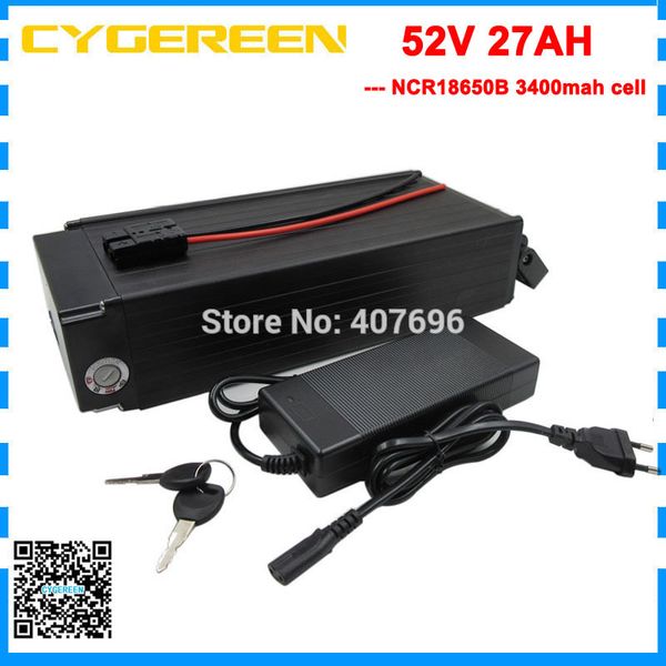 

customs fee 1500w 51.8v 14s lithium battery 52v electric bike battery 52v 27ah use panasonic 3400mah cell with 2a charger