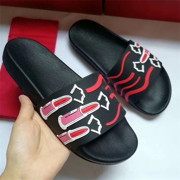 

men women brand nail spikes slipper new rubber rockstuds sandals rivet studs flat sandals summer beaches thin bottom shoes with box, Black