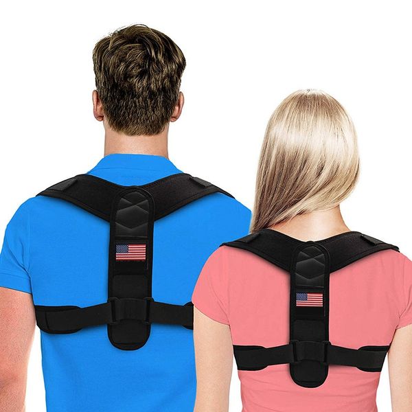 

adjustable brace support belt anti-humpback back posture corrector breathable clavicle spine back lumbar posture correction, Black;blue